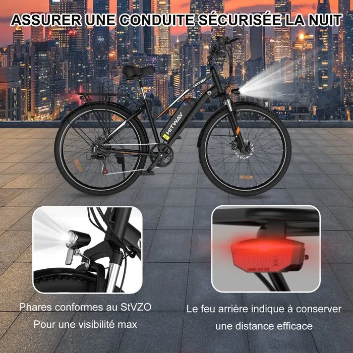 Vélo électrique VAE - HITWAY - Noir - 28"- Batterie Amovible 36V 12Ah - Shimano 7 Vitesses - VTT Électrique + HITWAY Panier arrière – Image 5