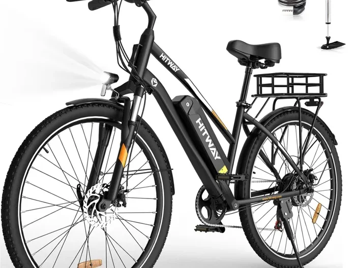 Vélo électrique VAE - HITWAY - Noir - 28"- Batterie Amovible 36V 12Ah - Shimano 7 Vitesses - VTT Électrique + HITWAY Panier arrière