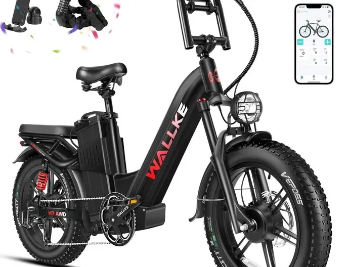Vélo électrique Wallke H7 AWD 2000W double moteur Bike à enjambement 60AH batterie Samsung 20 pouces VTT Shimano 7 vitesses-Noir