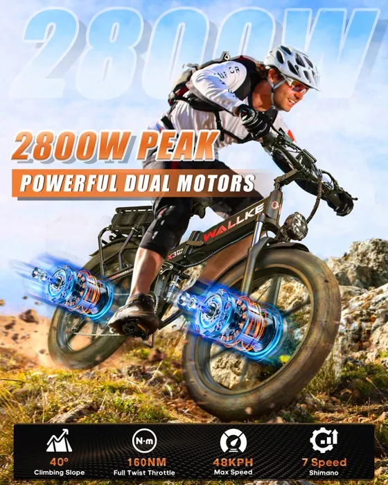 Vélo électrique Wallke X3 PRO MAX 1500W double moteur 48V 44AH batterie Samsung 26 pouces VTT Fat Bike Shimano 7 vitesses-Kaki – Image 2