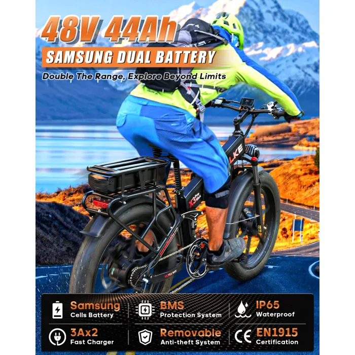 Vélo électrique Wallke X3 PRO MAX 1500W double moteur 48V 44AH batterie Samsung 26 pouces VTT Fat Bike Shimano 7 vitesses-Gris – Image 3
