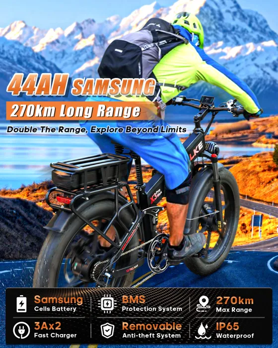 Vélo électrique Wallke X3 PRO MAX 1500W double moteur 48V 44AH batterie Samsung 26 pouces VTT Fat Bike Shimano 7 vitesses-Kaki – Image 3