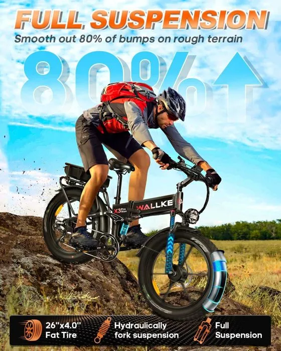 Vélo électrique Wallke X3 PRO MAX 1500W double moteur 48V 44AH batterie Samsung 26 pouces VTT Fat Bike Shimano 7 vitesses-Kaki – Image 4