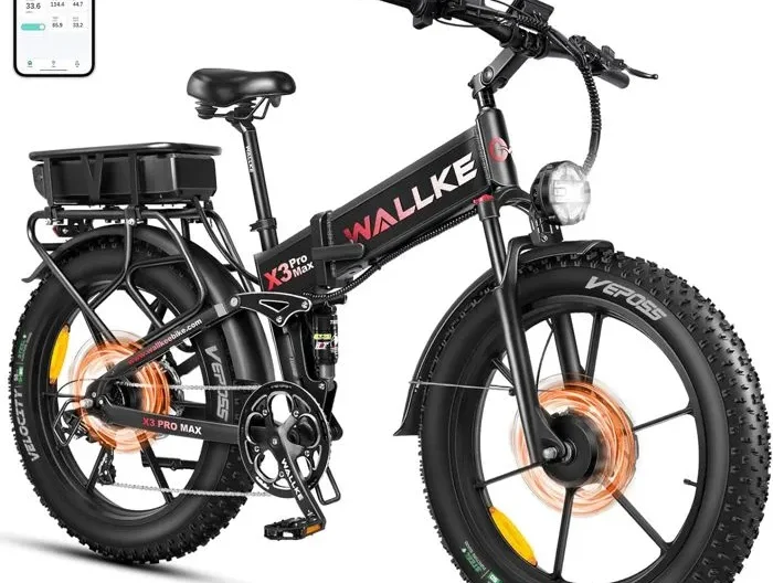 Vélo électrique Wallke X3 PRO MAX 1500W double moteur 48V 44AH batterie Samsung 26 pouces VTT Fat Bike Shimano 7 vitesses-Noir