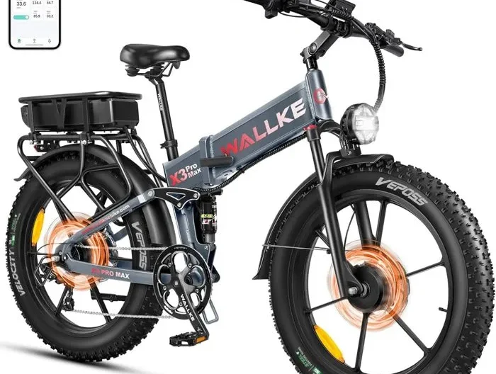 Vélo électrique Wallke X3 PRO MAX 1500W double moteur 48V 44AH batterie Samsung 26 pouces VTT Fat Bike Shimano 7 vitesses-Gris