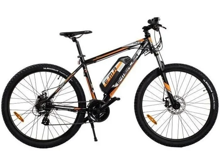VTT électrique alu 27,5'' - MERCIER - 21 Vitesses - Autonomie 75 km - Cadre aluminium AHEADSET - Noir/orange - Mixte